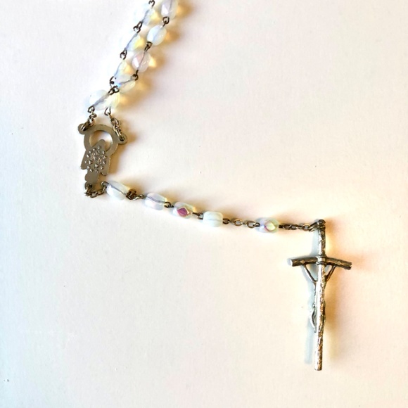 Rosary Beads - White Iridescent and Silver (Child) - Picture 1 of 6